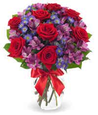 Red rose and mixed flower bouquet